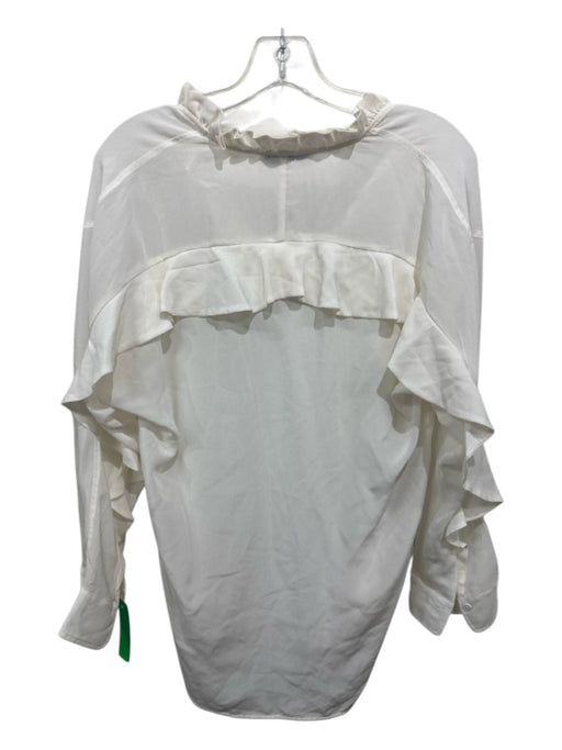 Sandro Size 1 Ivory Silk Long Sleeve V Neck Ruffle Neckline Top Ivory / 1