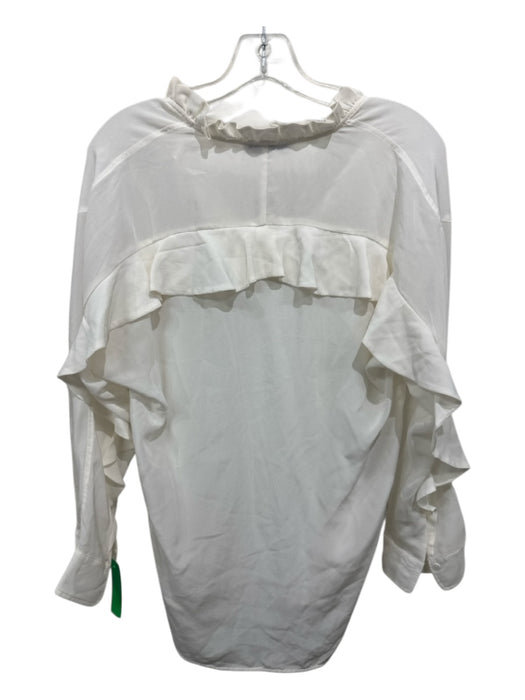 Sandro Size 1 Ivory Silk Long Sleeve V Neck Ruffle Neckline Top Ivory / 1