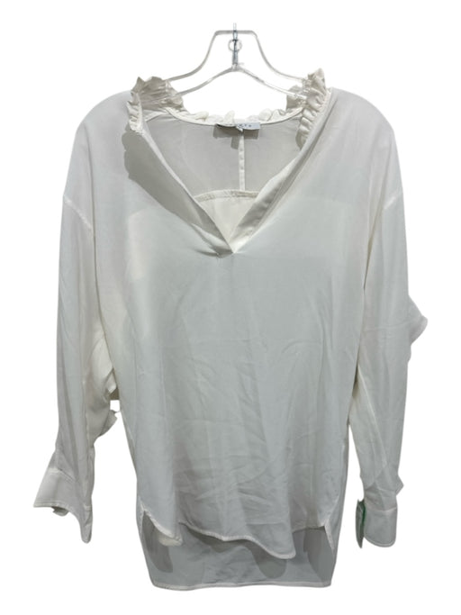 Sandro Size 1 Ivory Silk Long Sleeve V Neck Ruffle Neckline Top Ivory / 1