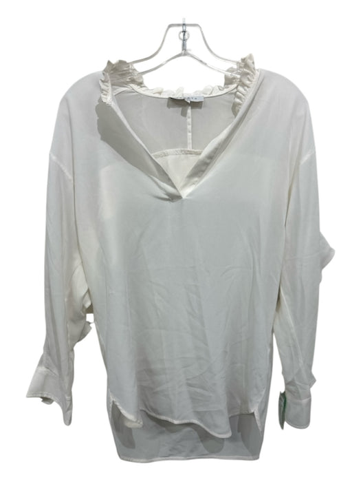 Sandro Size 1 Ivory Silk Long Sleeve V Neck Ruffle Neckline Top Ivory / 1