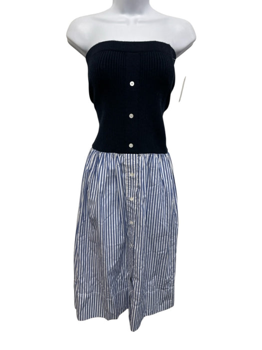 Staud Size M Navy, White & Blue Merino Wool Cotton Rib Knit Side Button Skirt Navy, White & Blue / M