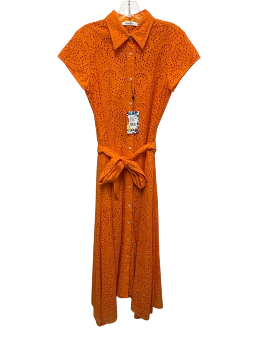 Robert Graham Size 6 Orange Cotton Short Sleeve Eyelet Button Up & Collar Dress Orange / 6