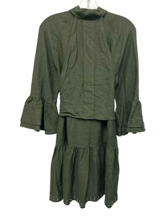 Derek Lam Size 6 Olive Green Viscose Blend Long Flare Sleeve Drop Waist Dress Olive Green / 6
