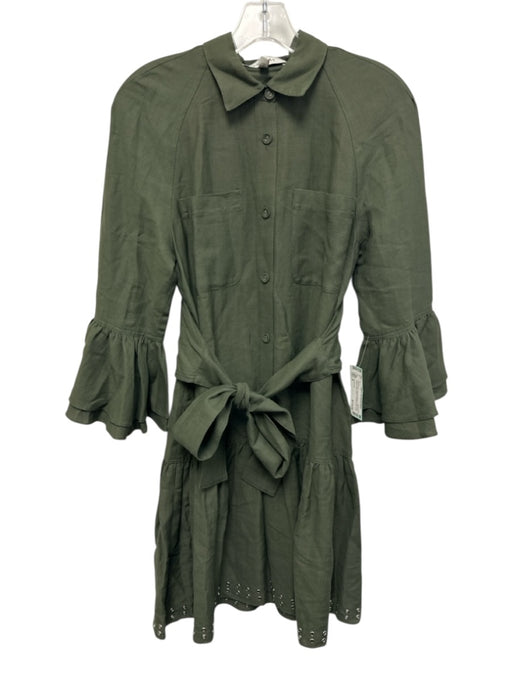 Derek Lam Size 6 Olive Green Viscose Blend Long Flare Sleeve Drop Waist Dress Olive Green / 6
