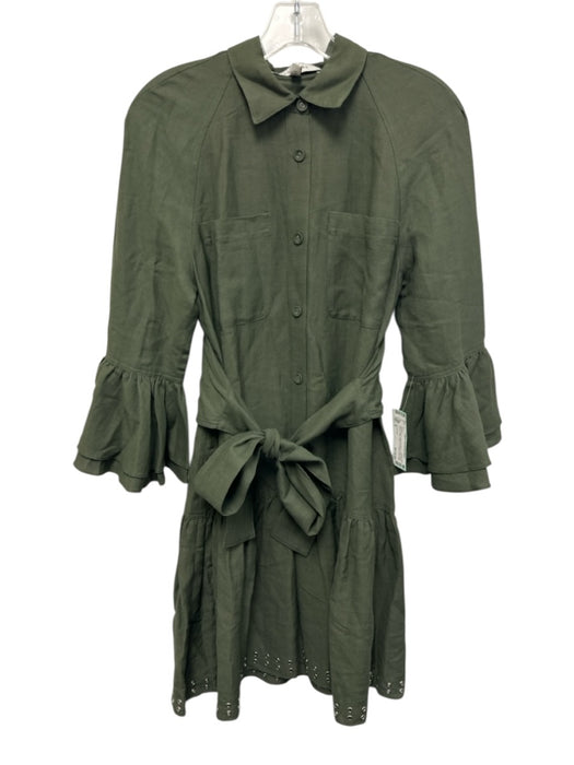 Derek Lam Size 6 Olive Green Viscose Blend Long Flare Sleeve Drop Waist Dress Olive Green / 6