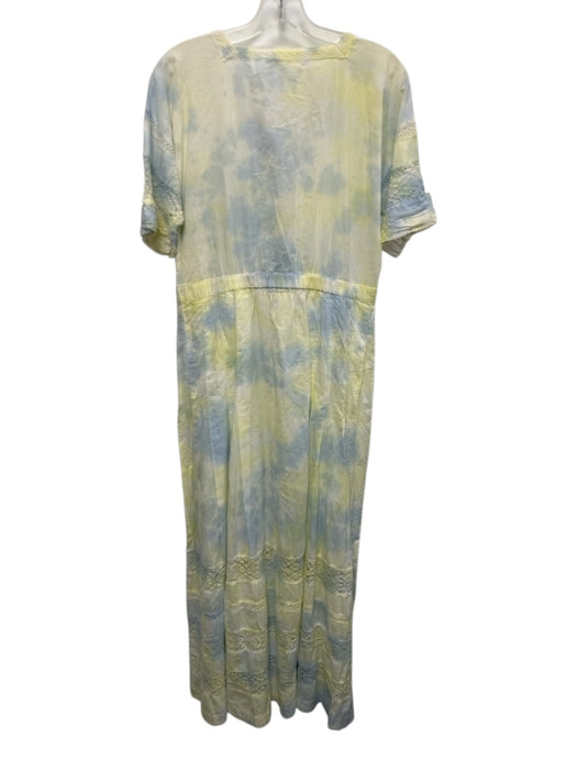 Love Shack Fancy Size M Baby Blue & Yellow Cotton 1/2 Sleeve Lace Detail Dress Baby Blue & Yellow / M
