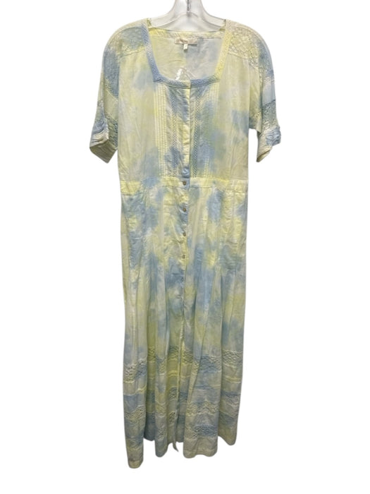 Love Shack Fancy Size M Baby Blue & Yellow Cotton 1/2 Sleeve Lace Detail Dress Baby Blue & Yellow / M