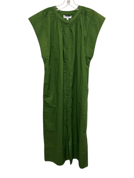 A Piece Apart Size 8 Hunter Green Cotton Cap Sleeve Stitch Detail Maxi Dress Hunter Green / 8