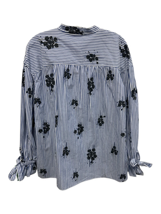 Derek Lam Size 6 Blue, White & Black Cotton Long Sleeve Pinstripe Top Blue, White & Black / 6