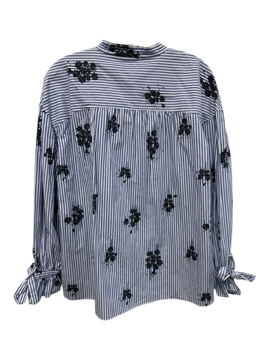 Derek Lam Size 6 Blue, White & Black Cotton Long Sleeve Pinstripe Top Blue, White & Black / 6