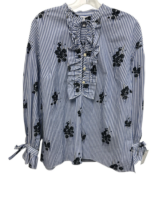 Derek Lam Size 6 Blue, White & Black Cotton Long Sleeve Pinstripe Top Blue, White & Black / 6