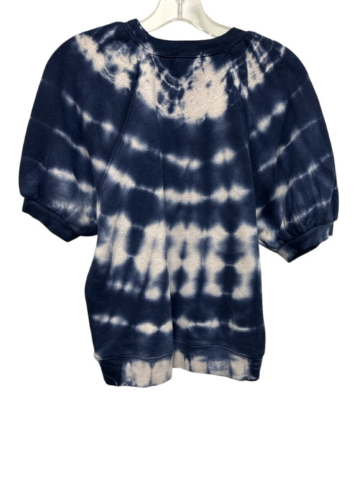 Ulla Johnson Size M Blue & White Cotton Blend Short Sleeve Tie Dye Sweater Blue & White / M