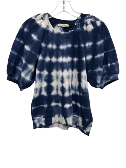 Ulla Johnson Size M Blue & White Cotton Blend Short Sleeve Tie Dye Sweater Blue & White / M
