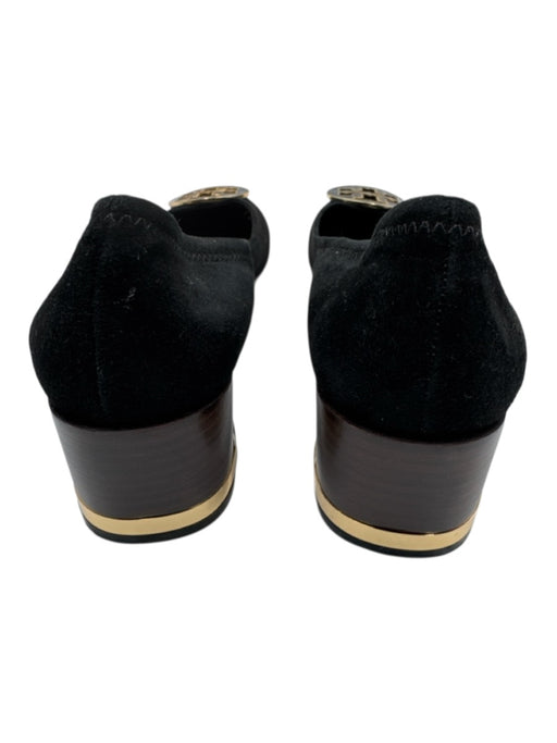 Tory Burch Shoe Size 9.5 Black & Gold Suede Round Toe Circle Logo Flats Black & Gold / 9.5