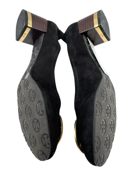 Tory Burch Shoe Size 9.5 Black & Gold Suede Round Toe Circle Logo Flats Black & Gold / 9.5