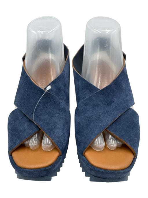 Pedro Garcia Shoe Size 40 Blue Suede Criss Cross Square Toe Wedge Sandals Blue / 40
