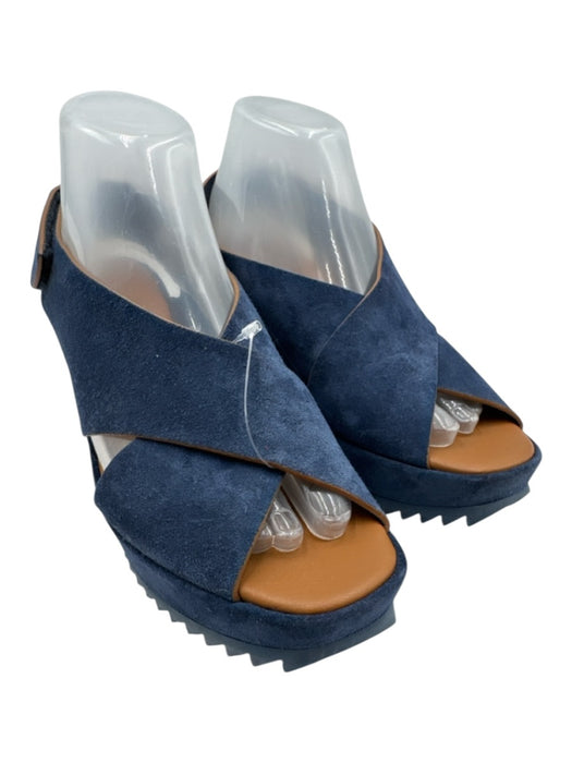 Pedro Garcia Shoe Size 40 Blue Suede Criss Cross Square Toe Wedge Sandals Blue / 40
