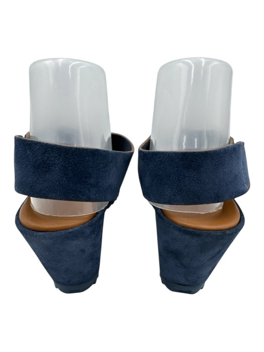 Pedro Garcia Shoe Size 40 Blue Suede Criss Cross Square Toe Wedge Sandals Blue / 40