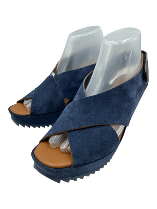 Pedro Garcia Shoe Size 40 Blue Suede Criss Cross Square Toe Wedge Sandals Blue / 40