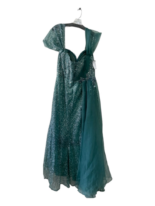 Shankara Size 18 Pine Green Polyester Tulle Sequin Off Shoulder Back Zip Gown Pine Green / 18