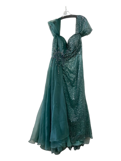 Shankara Size 18 Pine Green Polyester Tulle Sequin Off Shoulder Back Zip Gown Pine Green / 18