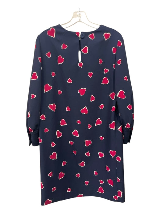 Tara Jarmon Size 36 Navy & Pink Poly Blend Round Neck Hearts 3/4 Sleeve Dress Navy & Pink / 36