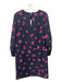 Tara Jarmon Size 36 Navy & Pink Poly Blend Round Neck Hearts 3/4 Sleeve Dress Navy & Pink / 36