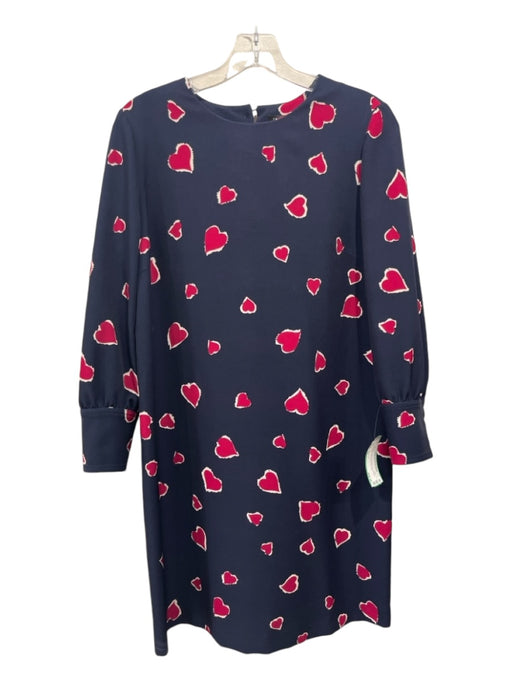 Tara Jarmon Size 36 Navy & Pink Poly Blend Round Neck Hearts 3/4 Sleeve Dress Navy & Pink / 36