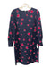 Tara Jarmon Size 36 Navy & Pink Poly Blend Round Neck Hearts 3/4 Sleeve Dress Navy & Pink / 36