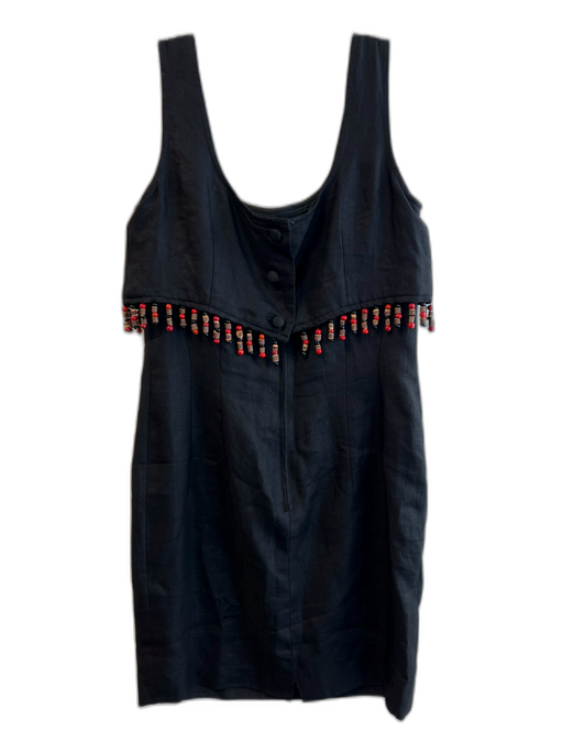 Maggy London Size 10 Black Linen Scoop Neck Beaded Design Back Zip Dress Black / 10
