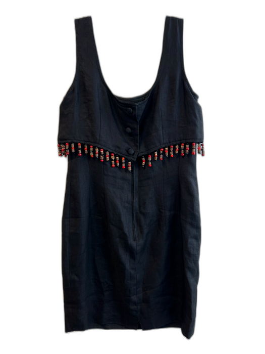 Maggy London Size 10 Black Linen Scoop Neck Beaded Design Back Zip Dress Black / 10