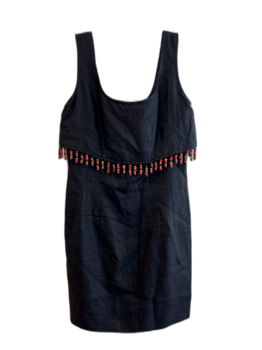 Maggy London Size 10 Black Linen Scoop Neck Beaded Design Back Zip Dress Black / 10