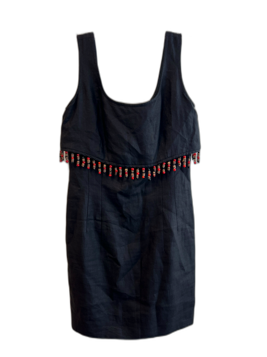 Maggy London Size 10 Black Linen Scoop Neck Beaded Design Back Zip Dress Black / 10