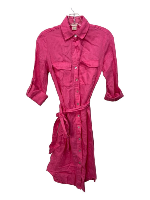 Magaschoni Size XS Pink Linen Long Sleeve Solid Buttons Collar Dress Pink / XS