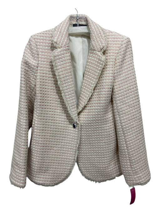 Elie Tahari Size 6 Pink & White Wool Blend Tweed Button Front Blazer Jacket Pink & White / 6