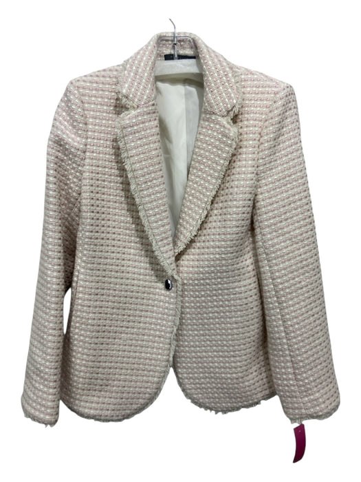 Elie Tahari Size 6 Pink & White Wool Blend Tweed Button Front Blazer Jacket Pink & White / 6