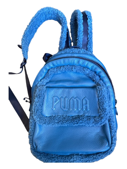 Puma Blue Leather Faux Shearling Zip Close Athletic Backpack Blue