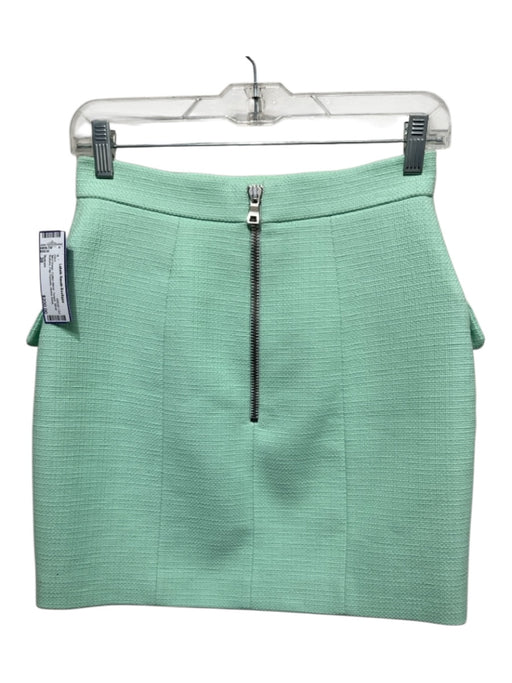 Balmain Size 38 Mint Green Cotton Blend Tweed Silver Buttons Flap Pockets Skirt Mint Green / 38