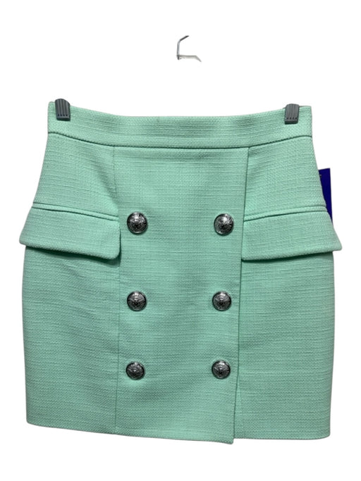 Balmain Size 38 Mint Green Cotton Blend Tweed Silver Buttons Flap Pockets Skirt Mint Green / 38
