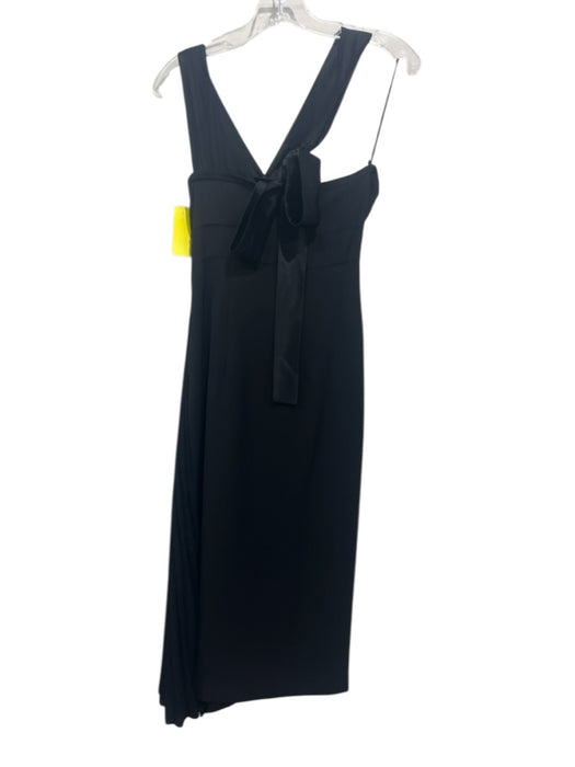 Prada Size 38 Black Polyester Pleated Tie Shoulder Drape Detail Side Zip Dress Black / 38