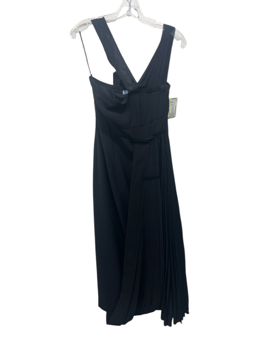 Prada Size 38 Black Polyester Pleated Tie Shoulder Drape Detail Side Zip Dress Black / 38