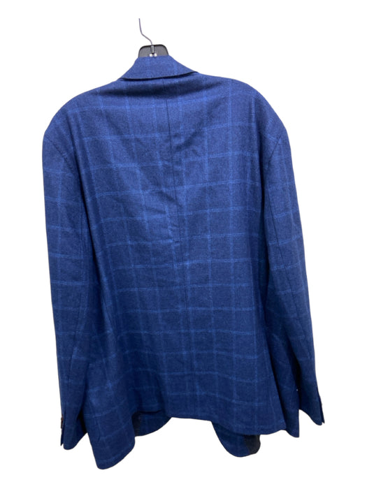 David Donahue Blue Wool Blend Plaid Patch Pockets Men's Blazer 50