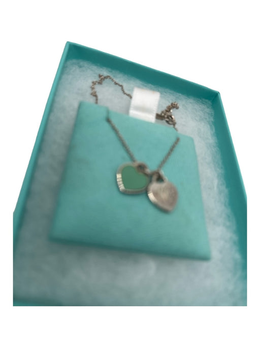 Tiffany & Co Silver & Blue Metal Toggle Clasp Dainty Pendant Engraved Necklace Silver & Blue