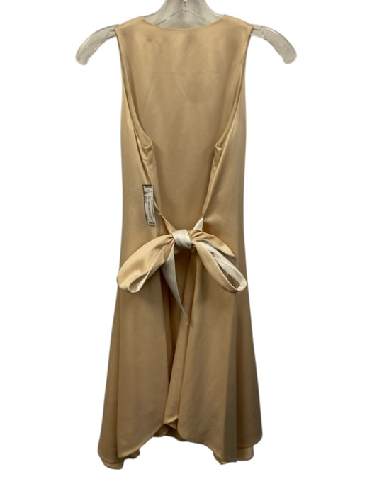 Abbey Glass Size Small Beige & White V Neck Paneled Satin Tie Waist Dress Beige & White / Small