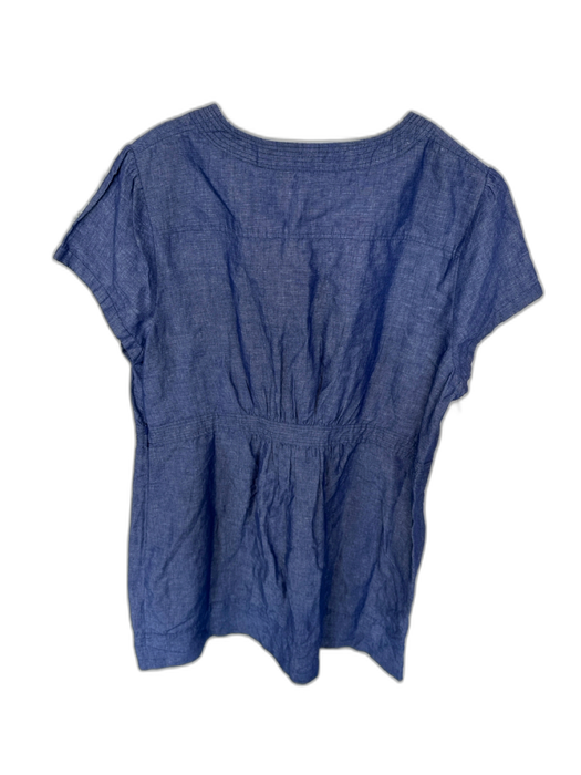 Boden Size 16 Navy Cotton & Linen Half Button Faux Pockets Cap Sleeve Mini Dress Navy / 16
