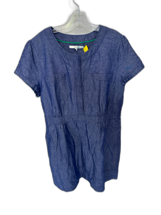 Boden Size 16 Navy Cotton & Linen Half Button Faux Pockets Cap Sleeve Mini Dress Navy / 16
