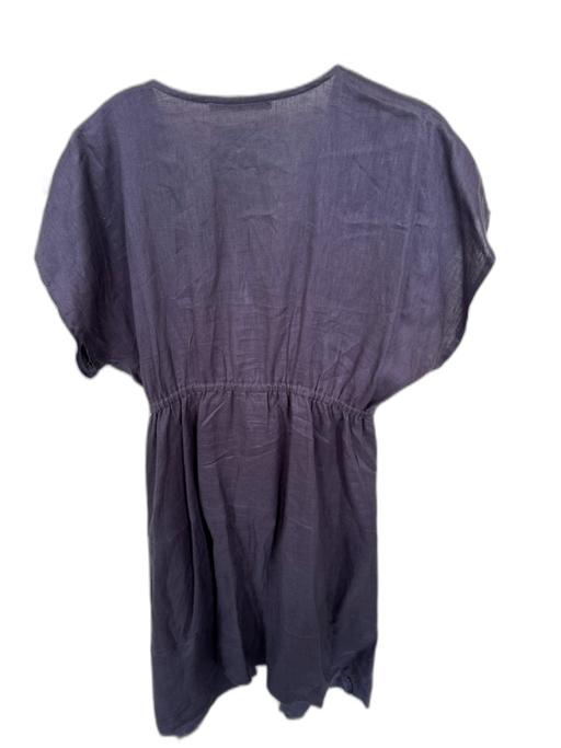 Greek Archaic Kori Size L Navy Linen Short Sleeve Elastic Waist V Neck Dress Navy / L