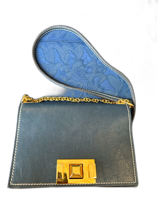 Furla navy & gold Leather Front Flap Chain Strap Crossbody Structured Bag navy & gold / S