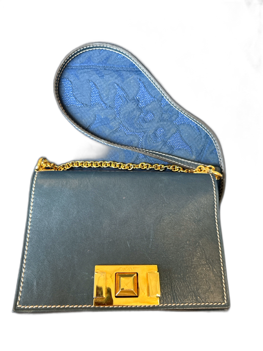Furla navy & gold Leather Front Flap Chain Strap Crossbody Structured Bag navy & gold / S