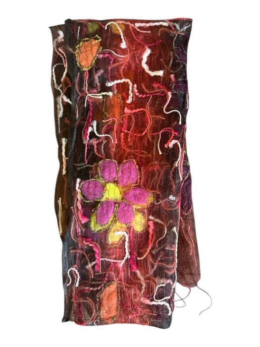 Fleurs Black & Rust Silk Yarn Embroidered Fringe scarf Black & Rust / One Size